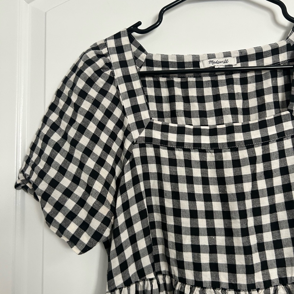 Madewell Women Linen Blend Allie Mini Dress in Gingham Check size small preppy - Picture 5 of 15